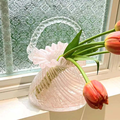 DecorBites™ Crystal Flower Basket: Handmade Glass Plant Vase Home Wedding Decor