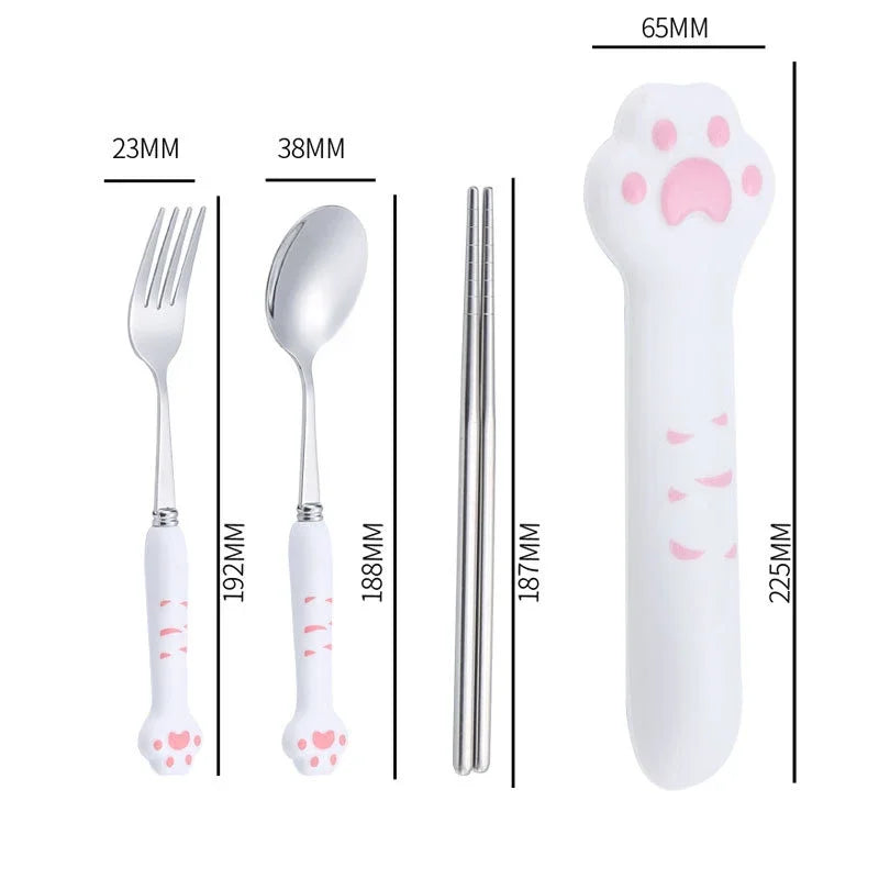 Juego de Cubiertos de Garra de Gato Kawaii™ Decorbites para Niños - Kit de Utensilios de Mesa Portátil para Exteriores