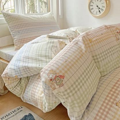 طقم أغطية سرير للطلاب مطبوع من القطن من DecorBites™ - طقم غطاء لحاف فردي مقاس كوين لجميع المواسم