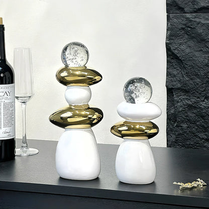 DecorBites™ Decorative Crystal Ball Statue Figurines for Home Decor - Geometric Stone Pile