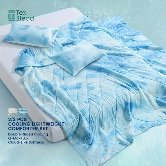 Decobites Tie-Dyed Wave Quilt Set: Summer Coolness (1 Quilt + 2 Pillowcases)