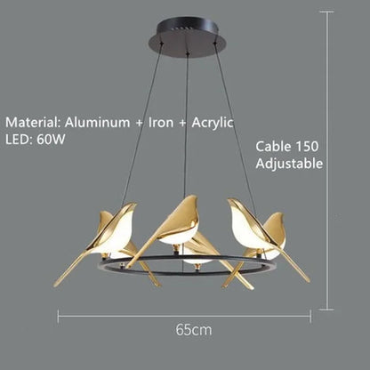 DecorBites™ Gold Magpie Bird LED Ceiling Chandelier for Dining Room Decor