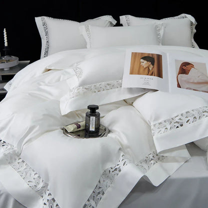 DecorBites™ 1200TC Egyptian Cotton Bedding Set with Hollow Lace Broad Side