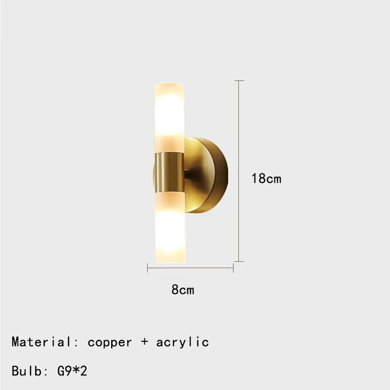 Lámpara de pared de acrílico en latón dorado Decorbites™ con bombilla G9 para iluminación de baño y dormitorio