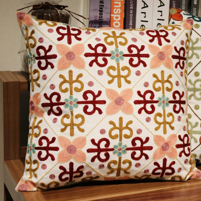 DecorBites™ Ethnic Flower Elephant Pillowcase, Hand-Embroidered Boho Cushion Cover