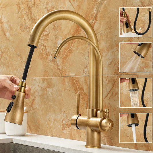 DecorBites™ Brass Kitchen Faucet | Deck Mounted Water Filter Tap Mixer