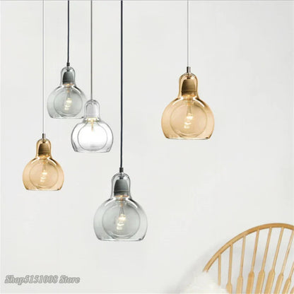 DecorBites™ Gourd Glass Pendant Lamps Clear Amber Modern Dining Room Hanging Lights