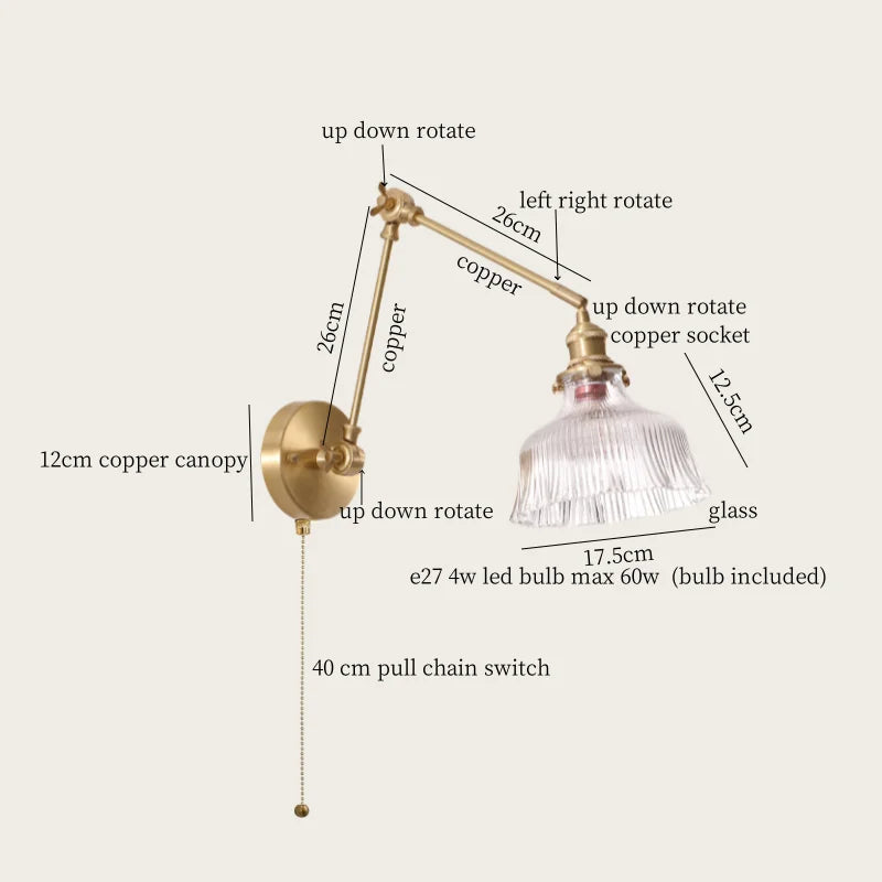 Decorbites™ Grüne Glas-LED-Wandleuchten mit Zugkette Vintage-Messing Heimdekoration