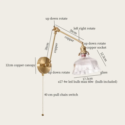 Decorbites™ Grüne Glas-LED-Wandleuchten mit Zugkette Vintage-Messing Heimdekoration