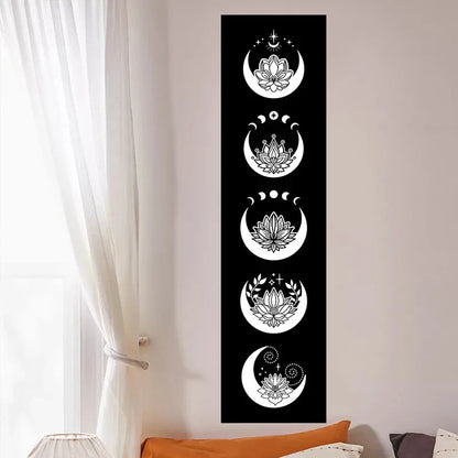 Flowers Moon Phase Tapestry Wall Art by Decobites - Black and White Home Decor