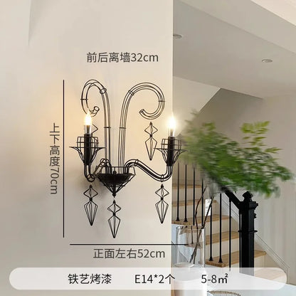 DecorBites™ Iron Art Candle Wall Lamp LED E14 Black Retro Industrial Baroque.