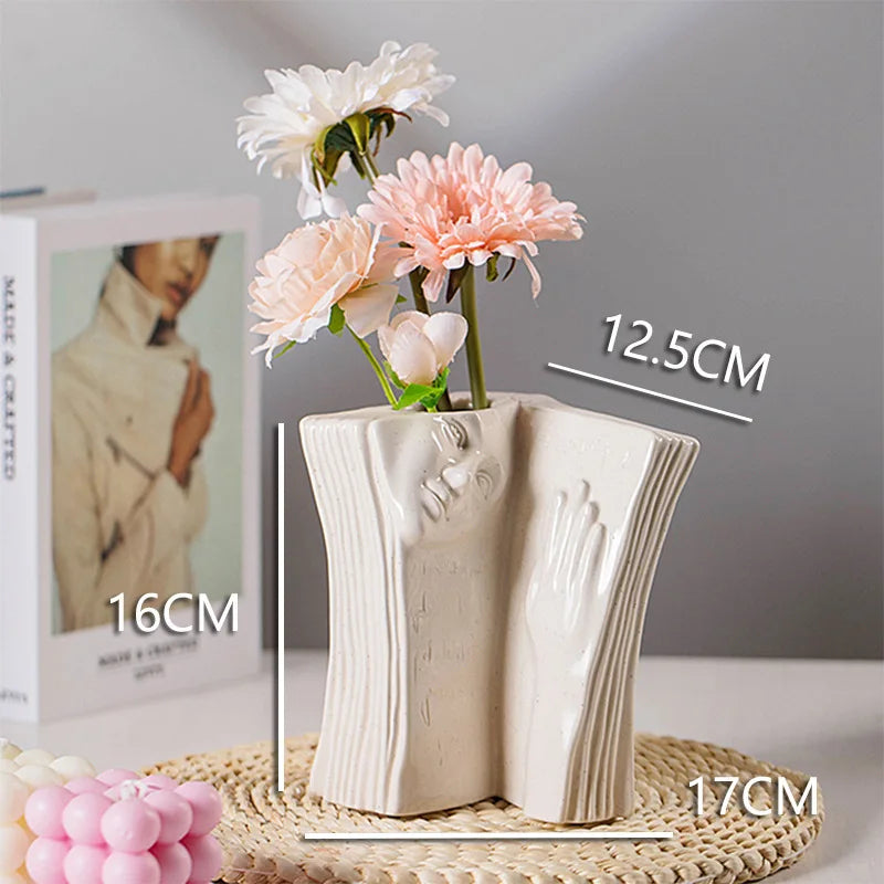 DecorBites™ Ceramic Man Face Book Stand Vase for Room Decor and Storage
