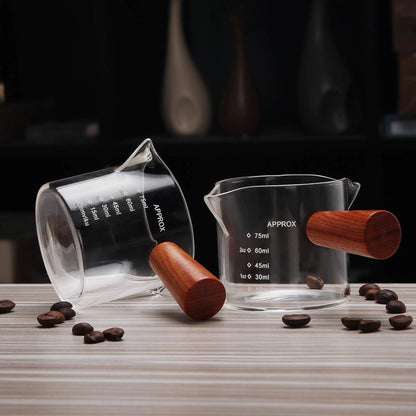 DecorBites™ Glass Espresso Pitcher with Double Spouts and Wooden Handle
