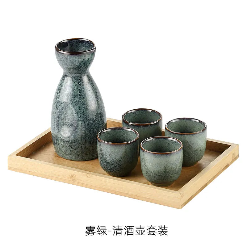 DecorBites™ Japanese Vintage Pottery Wine Set | Sake & Shochu Pot Commercial Dispenser