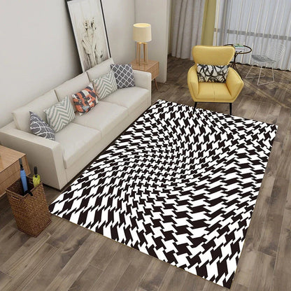 Decobites Checkered Vertigo Carpets: 3D Stereoscopic Living Room Rugs in Crystal Velvet