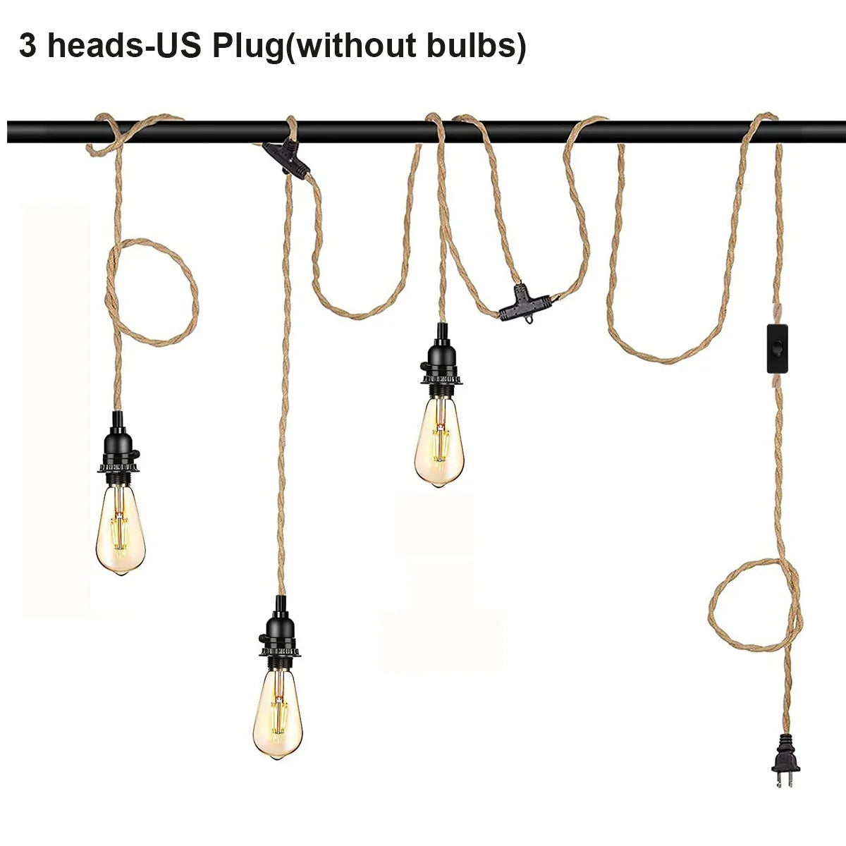 Vintage Industrial Hemp Rope Plug-In Pendant Light