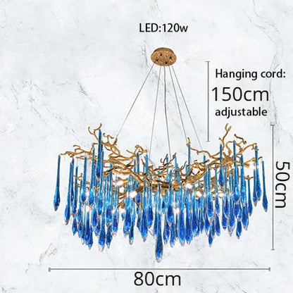 ثريا كريستال زرقاء من ديكوربايتس™: إضاءة LED فاخرة لغرفة المعيشة