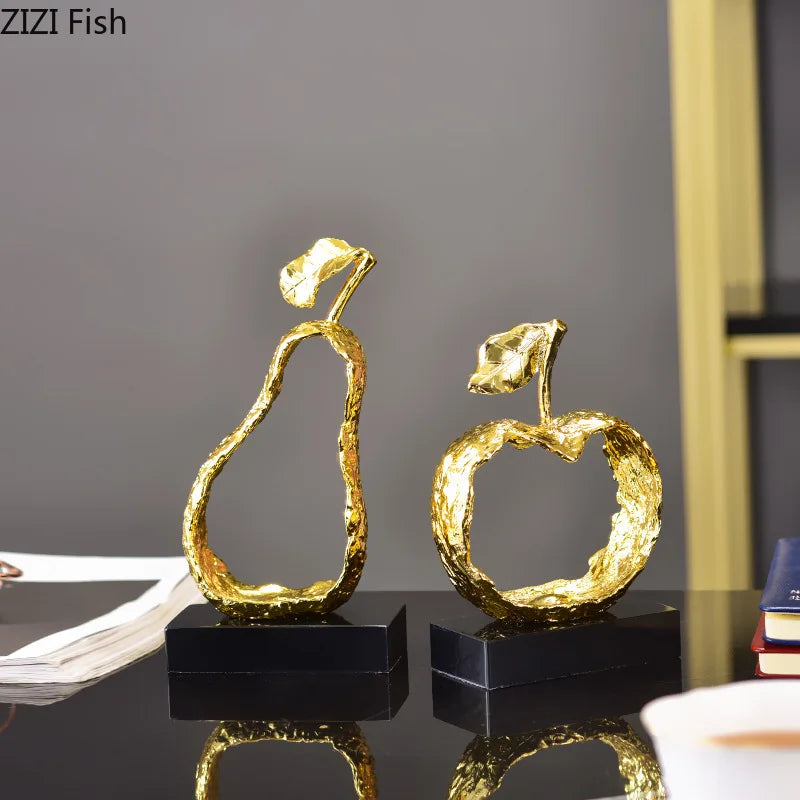 DecorBites™ Artesanías de metal con forma de fruta: Escultura calada de manzana/pera, decoración moderna para el hogar