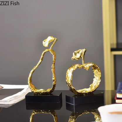 DecorBites™ Artesanías de metal con forma de fruta: Escultura calada de manzana/pera, decoración moderna para el hogar