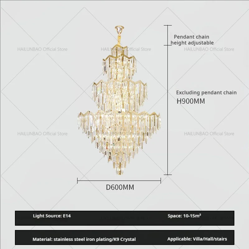 DecorBites™ Crystal Chandelier | Modern Luxury Duplex Building Chandelier for Villa and Hotel