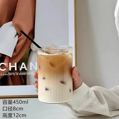 DecorBites™ Glass Cafe Coffee Cup Water Cup Iced Latte Americano Juice Glass