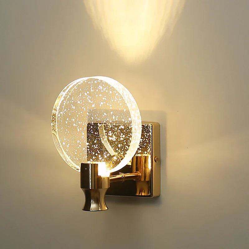 DecorBites™ Gold LED Crystal Wall Sconce for Modern Bedroom Bathroom Living Room Lighting