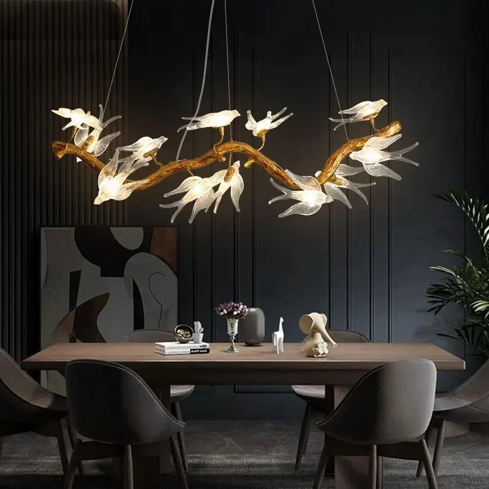 DecorBites™ Bird Crystal Glass Branch Chandelier for Living Room, Bedroom, Hotel