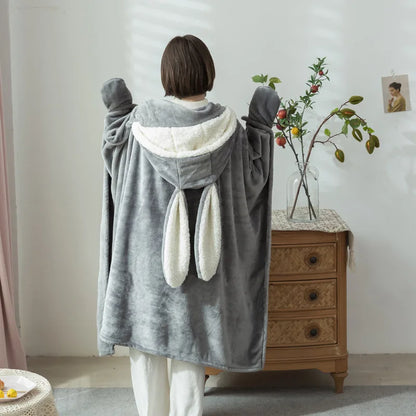 Decobites Shark Blanket: Cute Rabbit Design, Cozy Flannel Cloak for Winter Comfort