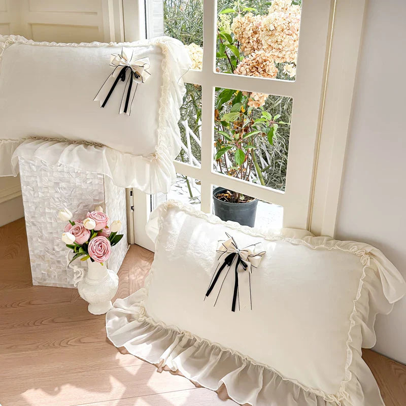 DecorBites™ Lace Ruffles Princess Bedding Set, Velvet Duvet Cover, Plush Bed Sheet, Pillowcases