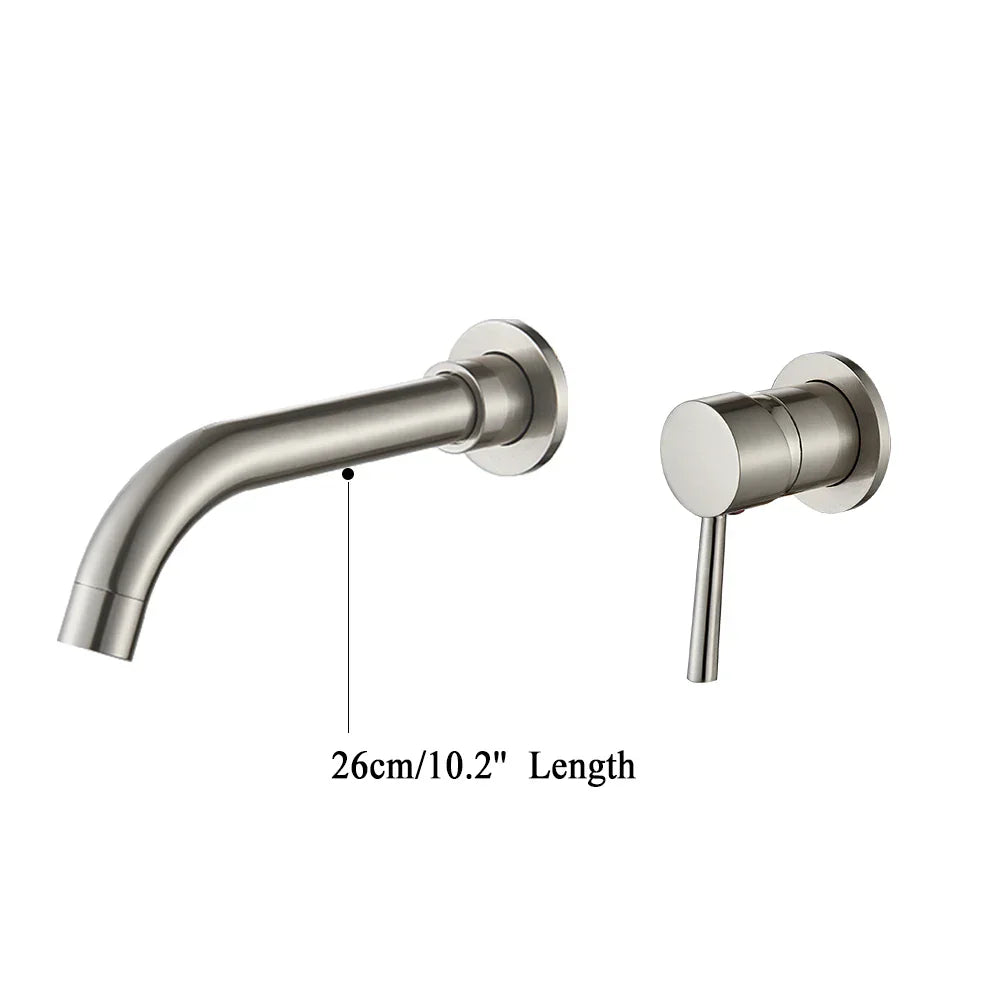 Grifo de baño de latón dorado Decorbites™ con manija de palanca moderna, montaje en pared para fregadero