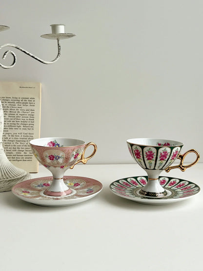 Juego de tazas para café con leche y capuchino estilo corte DecorBites™ con platillo, juego de tazas de té