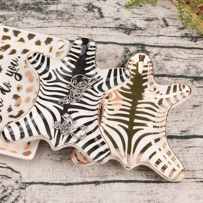 DecorBites™ Gold Tiger Skin Ceramic Plate Zebra Dish Jewelry Holder Tray