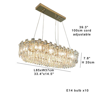 DecorBites™ Clear Crystal Oval Chandelier | Luxury Dining Room Light | Height Adjustable Hanglamp