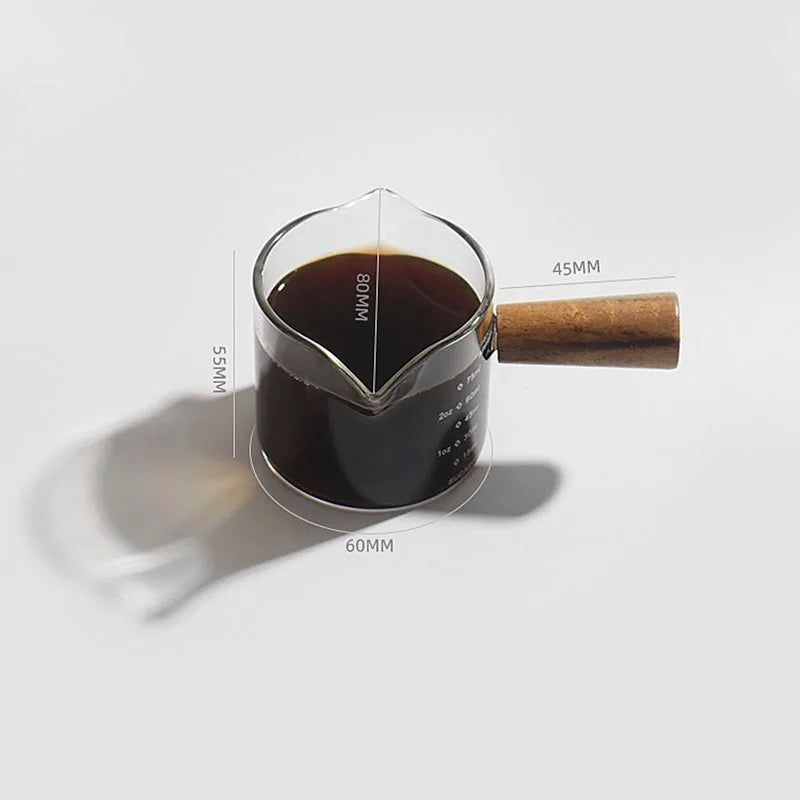 DecorBites™ Glass Espresso Pitcher with Double Spouts and Wooden Handle