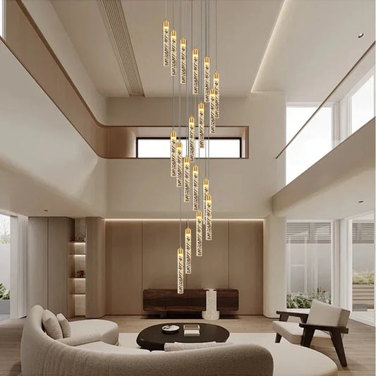 DecorBites™ Crystal Chandelier for Two-storey Foyer & Circular Stairwell