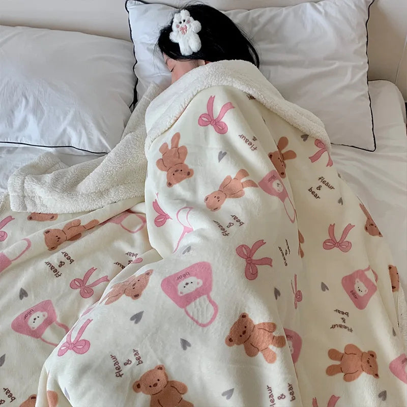 DecorBites™ Korean Cartoon Plush Blanket, Soft Nap Sofa Cover for Home Dormitory