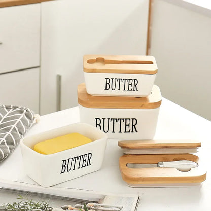 Butter Container Ceramic Box Restaurant Sealed Storage Box Cheese Boxwith Knife Butter Slicer Butter Dish Tableware