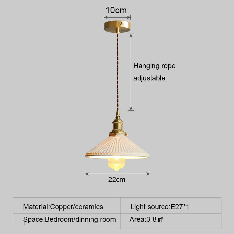 DecorBites™ Japanese Ceramic Brass Bedside Chandelier for Bedroom Bay Window Bar Lighting