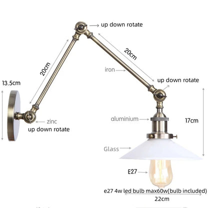 DecorBites™ LED Glass Swing Arm Wall Lamps for Bedroom, Bathroom, and Stairway