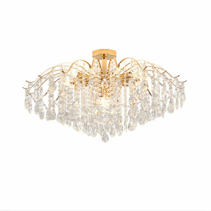 DecorBites™ K9 Crystal Gold Chandelier Ceiling Light | Bedroom Home Decor LED Ceiling Lamp