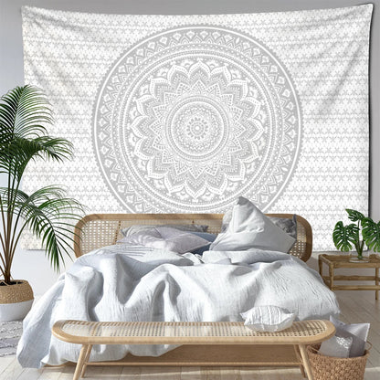 Tapiz de pared DecorBites™ Mandala gris, arte psicodélico hippie para una decoración estética del hogar.