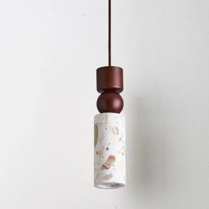 DecorBites™ LED Terrazzo Pendant Lamp White Stone Wood Hanging Light