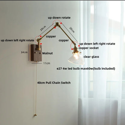 DecorBites™ Brass LED Wall Light Fixture Rotatable Glass Stair Lamp