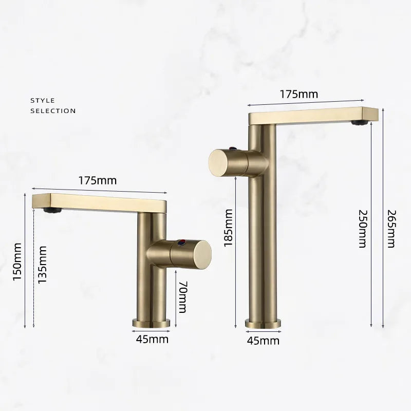 DecorBites™ Brushed Gold Basin Faucet: Single Handle Brass Bathroom Mixer Tap