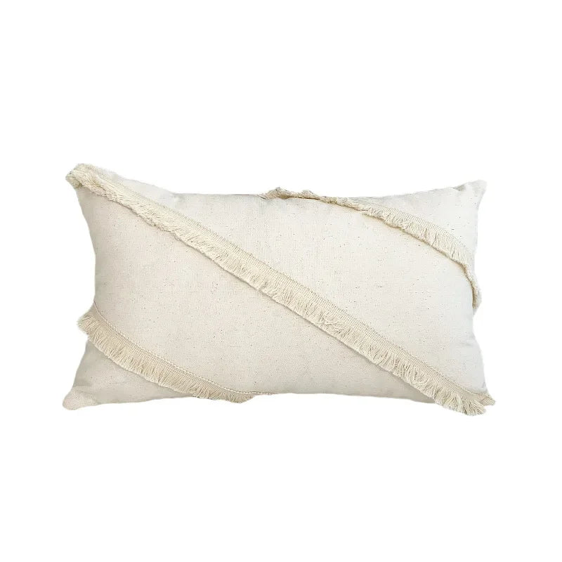 DecorBites™ Boho Linen Cotton Pillow Cover with Tassels - Beige Square/Rectangular 45x45cm/30x50cm