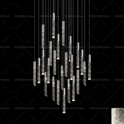 DecorBites™ Crystal Loft Chandelier for Duplex Living Room & Stairwell, Long Hanging Lighting