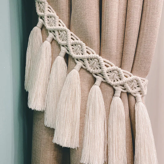 Macrame Curtain Tie Straps by Decobites: Hand-Woven Cotton Rope Tassels for Boho Decor