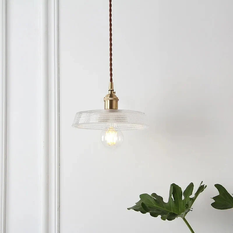 Japanese Brass Semi-Circle Glass Pendant Light
