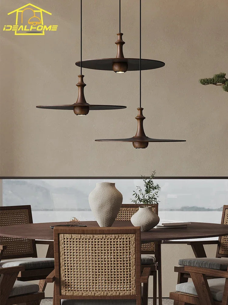 DecorBites™ Black Solid Wood Saucer Pendant Lights, LED GU10, Minimalist Design