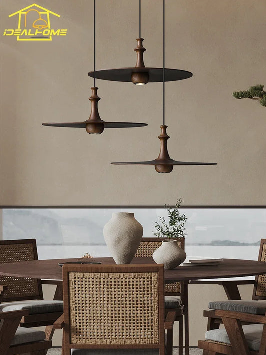 DecorBites™ Black Solid Wood Saucer Pendant Lights, LED GU10, Minimalist Design